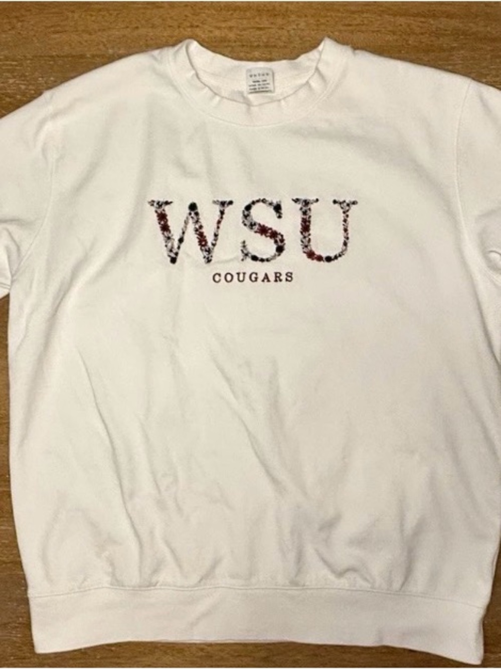 White WSU Cougars Floral-Print Crewneck Sweater